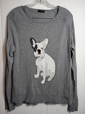 The Limited Gray French Bulldog Long Sleeve Light Weight Sweater Womens XL